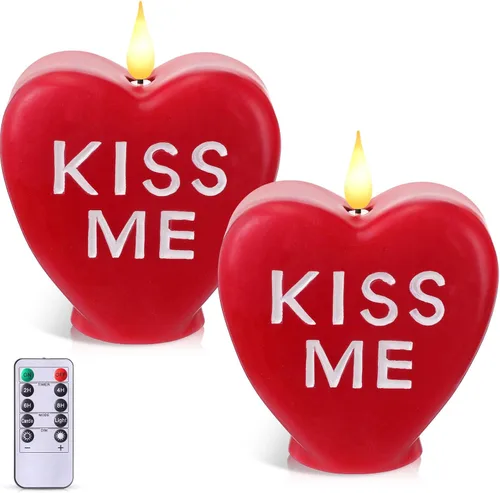 Miniatura 8 de Retisee 2 velas LED en forma de corazón sin llama para el día de San Valentín, velas románticas de colección de San Valentín, decoración romántica