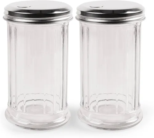 Paquete de 2 dispensadores de sal y azúcar – Botes dispensadores de azúcar en polvo – Recipiente de vidrio para azúcar con tapa – Especias, canela,