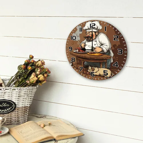 Miniatura 4 de Reloj de pared de chef de cocina divertido de 10 pulgadas, redondo, silencioso, sin tictac, reloj de pared a pilas para dormitorio, cocina, sala