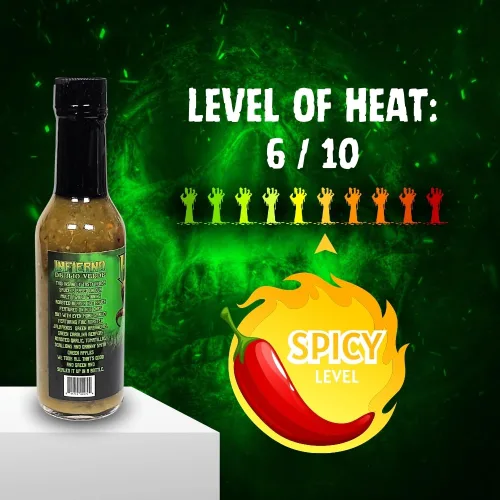 Miniatura 3 de Hellfire Hot Sauce Infierno De Ajo Verde - Salsa Verde de ajo Gourmet Salsa picante con pimientos verdes Carolina Reaper, 5 onzas