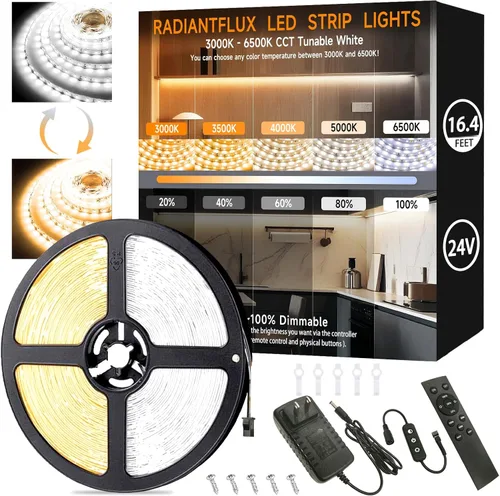 Miniatura 7 de RadiantFlux Tira de Luz Púrpura, Tira de Luz LED Púrpura Flexible de 30 Pies con Kit, 540 Perlas de Lámpara, Luz LED de 24V, No Impermeable