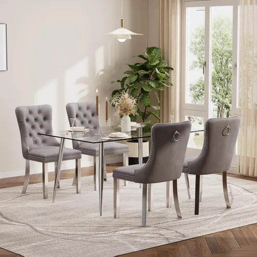Miniatura 13 de Baysitone Juego de mesa de comedor de vidrio de 51 pulgadas para 4, juego de 5 piezas moderno de comedor, mesa de cocina rectangular de vidrio con 4