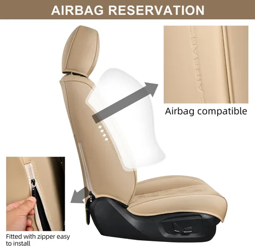 Miniatura 7 de Juego completo de fundas de asiento de automóvil, fundas de cuero transpirable para asientos delanteros y traseros y reposacabezas, funda universal