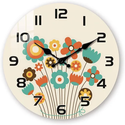 Miniatura 10 de Reloj de pared para el hogar, reloj de pared de madera de 10 pulgadas, funciona con pilas, reloj de pared floral vintage para interiores, sala