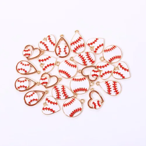 Miniatura 5 de 20 piezas de dijes deportivos de esmalte, colgantes de baloncesto y béisbol para hacer joyas, dijes de juego de pelota con strass, dijes de softball