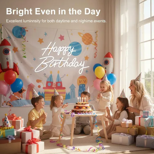 Miniatura 3 de HMT - Letrero de neón con texto en inglés "Happy Birthday", alimentado por USB, de 19.6 x 11.8 pulgadas, letrero grande con luz LED para telón
