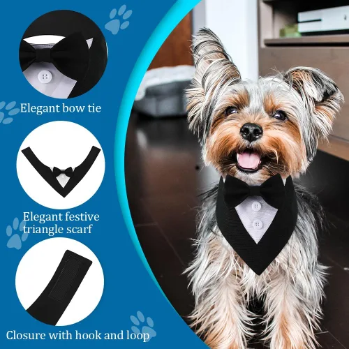 Miniatura 2 de Bandana de esmoquin, collar ajustable para mascotas con lazo para perros pequeños, medianos y grandes, ropa formal de boda, regalos de cumpleaños