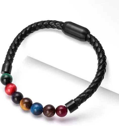 Miniatura 6 de Pulsera de cuentas de cuero genuino con cierre magnético de 8.5 pulgadas
