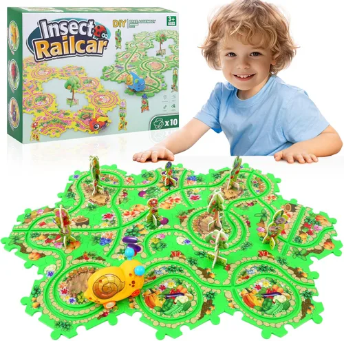 Miniatura 8 de VESPRO Juego de pista de autos para niños de 100 piezas - 4 series de rompecabezas de carreras para niños pequeños, juguetes educativos para niños