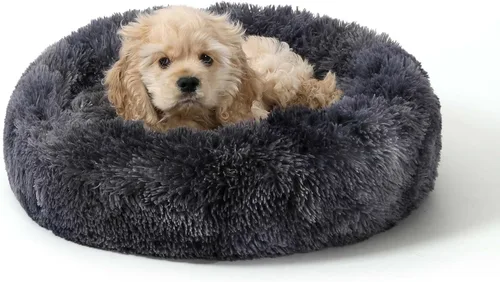 NOYAL Cama Calmante en Forma de Rosquilla para Perros Pequeños a Medianos y Gatos - Cama de Mascotas de Felpa Sintética Anti-Ansiedad con Funda