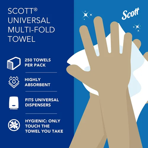 Miniatura 10 de Toallas de papel multifold universal Scott Professional, a granel (58091), bolsillos de absorción, blancas, toalla de 9.2"x9.4", blanca, comprimida