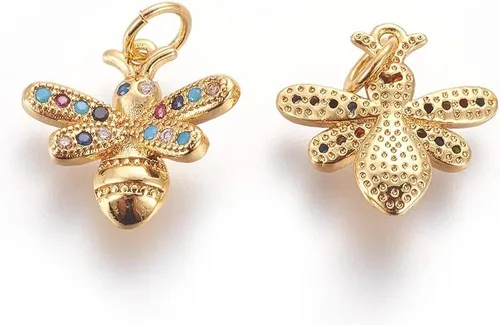 LiQunSweet 10 dijes de metal con forma de abeja, forma de abeja, de latón, micropavé, circonita cúbica, circonita cúbica, para mujeres y hombres,