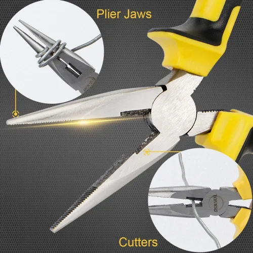 Miniatura 2 de DOWELL Alicates de punta de aguja, alicates de punta larga de 8 pulgadas con cortador de alambre para joyería, construcción de acero al níquel cromo