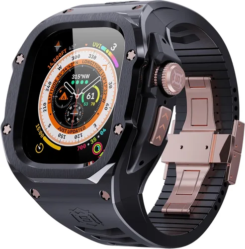 Miniatura 9 de VeveXiao - Funda resistente con correa compatible con Apple Watch Ultra 2 bandas de 49mm, funda protectora de metal con correa de repuesto de goma
