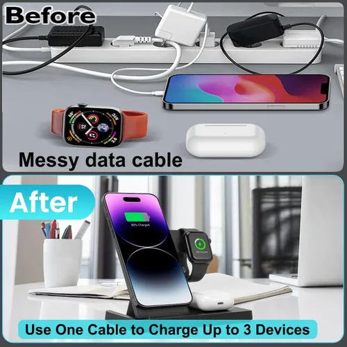 Miniatura 3 de Estación de carga inalámbrica magnética 3 en 1 para Magsafe iPhone 12-17 Series, estación de carga para múltiples dispositivos, soporte de cargador