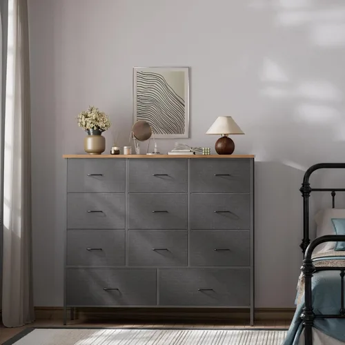 Miniatura 6 de VASICAR Cómoda de tela de 43.3 pulgadas de ancho para dormitorio, cómoda con 11 cajones profundos, soporte de TV con múltiples cajones, organizador