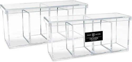Miniatura 7 de Isaac Jacobs Organizador de acrílico transparente de 4 compartimentos con tapa (9 pulgadas de largo x 3 pulgadas de ancho x 4 pulgadas de alto)