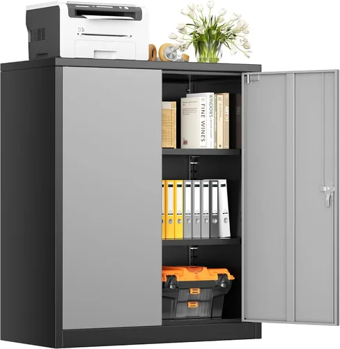 Miniatura 34 de INTERGREAT Gabinete de almacenamiento de metal con puertas con cerradura, gabinetes de almacenamiento de acero con cerradura con 2 puertas