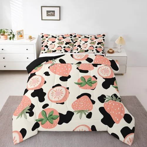 Miniatura 11 de Juego de edredón con estampado de vaca marrón para niñas y niños, edredón de plumón de piel de vaca de las tierras altas, ropa de cama de piel