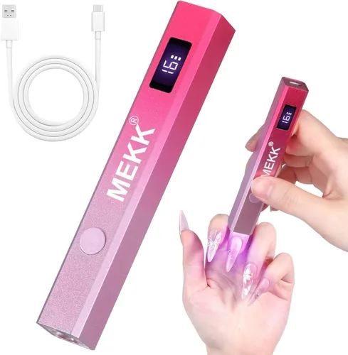 MEKK Luz UV de mano de metal para uñas de gel, mini lámpara de uñas LED UV inalámbrica con pantalla LED y lámpara de curación flash alimentada por