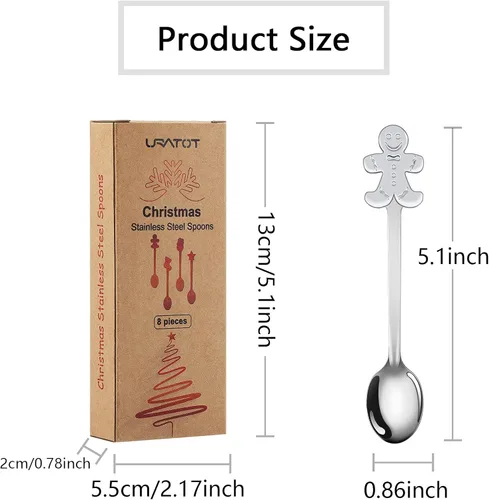 Miniatura 2 de URATOT 8 cucharas de acero inoxidable para Navidad, café, té, postre, cucharas mezcladoras, rellenos de calcetines de Navidad