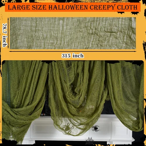 Miniatura 7 de ZYP 315 x 78.7 Tela espeluznante verde de Halloween, tela espeluznante decoraciones, tela espeluznante, tela de gasa espeluznante, decoración