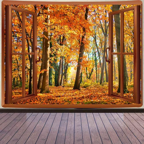 Aidatain Tapiz de otoño para colgar en la pared, diseño de bosque de arce, tamaño 80 pulgadas de largo x 60 pulgadas de ancho, tapices de tela de