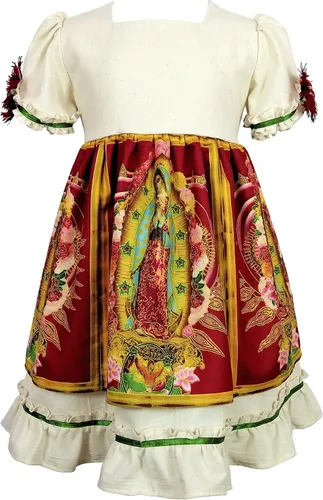 Vestido de Bebé Niña Pequeña Virgen de Guadalupe Guadalupana Algodón Hecho a Mano Tradicional