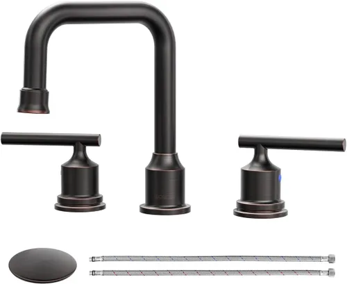 Miniatura 20 de WOWOW - Grifo de baño de diseño estándar de 8 pulgadas, 3 piezas para lavabo, llave mezcladora giratoria en 360 grados, acabado cromado, moderno