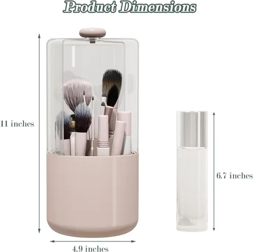 Miniatura 2 de Soporte para brochas de maquillaje con cubierta a prueba de polvo, organizador de brochas de maquillaje giratorio transparente de 360 grados