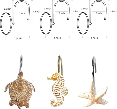 Miniatura 3 de YUKUNTANG Seashell - Ganchos para cortina de ducha, 12 piezas de anillos de cortina de ducha de resina decorativa antioxidante para baño, Concha