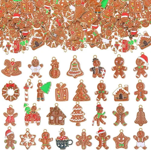 Miniatura 10 de Tudomro 300 Pcs Christmas Charms for Jewelry Making Bulk Gold Enamel Cute Santa Claus Snowman Pendant Christmas Tree Elk Ball Snowflake Bracelets