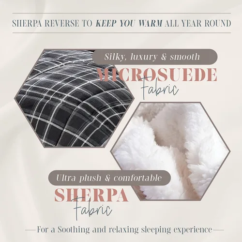 Miniatura 5 de Elegant Comfort Edredón Sherpa suave y afelpado, colección Lilith a cuadros, juego de cama de 2 piezas, microfibra reversible de plumón alternativo