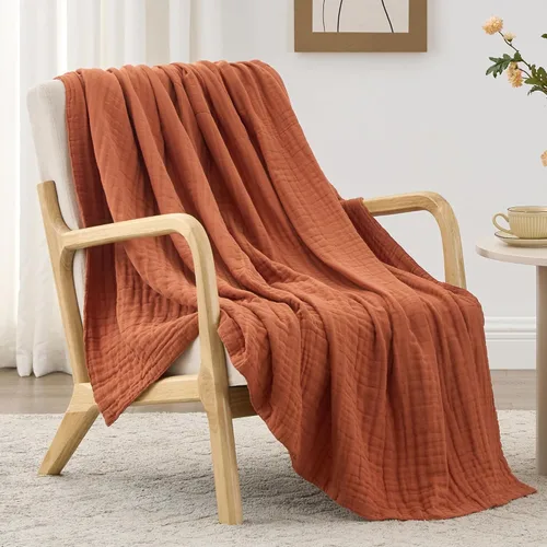 Miniatura 13 de Love's cabin - Manta de muselina de 6 capas 100% algodón, 90"x90", manta de muselina tamaño queen para sofá o cama, de algodón de gasa ligera y Beige