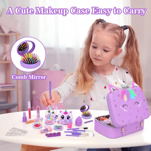Miniatura 3 de Heaning - Juguetes de maquillaje para niñas, seguros, no tóxicos, lavables Unicorn Theme, Great Starter Make up Kit for Toddlers, Princess Morado