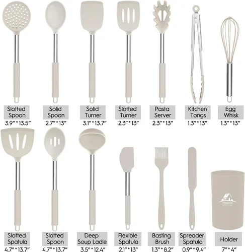 Miniatura 2 de Juego de utensilios de cocina de silicona, espátula de cocina de silicona con mango de acero inoxidable, antiadherente, resistente al calor