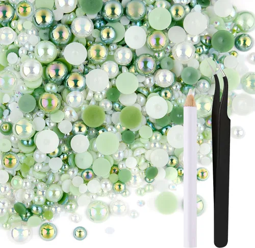 ASTARON 50g Mezcla de Piedras Planas de Imitación con Perlas Medias para Manualidades, Tamaño Mixto 3mm-10mm, Piedras de Imitación de Parte Plana