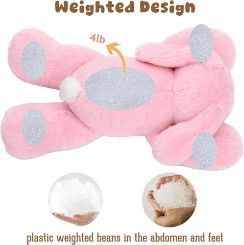 Miniatura 4 de Conejito de Pascua con peso, peluche suave de conejo con peso, lindo conejo rosa, regalos de cumpleaños y Pascua para niños, niñas y adultos