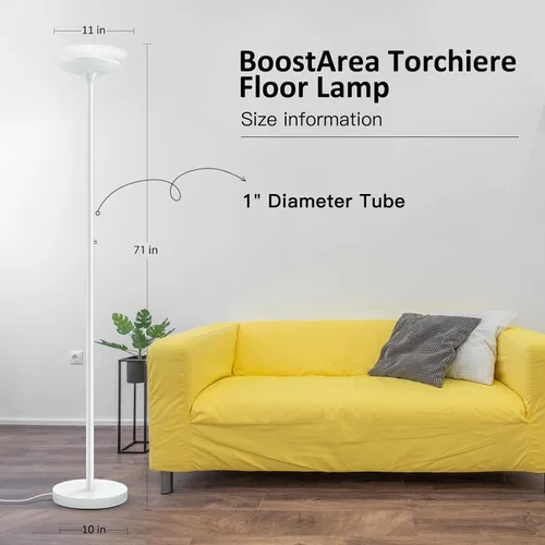 Miniatura 5 de BoostArea Torchiere - Lámpara de pie LED súper brillante de 24 W, lámpara de poste regulable sin escalones con iluminación de 3000 K, pantalla