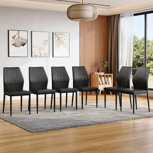Miniatura 10 de Juego de 4 sillas de comedor negras, modernas sillas de cocina de piel sintética con cojín suave y patas de metal negro, impermeables y fáciles