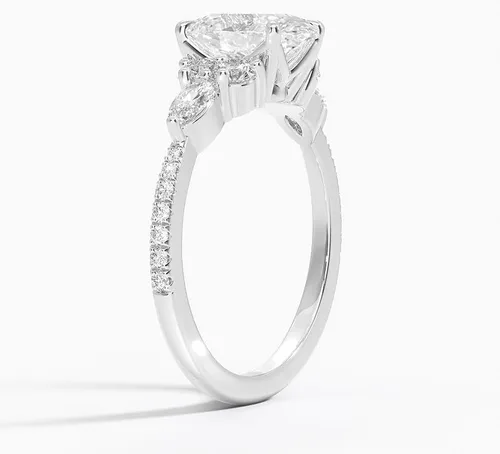 Miniatura 3 de IGI 2.06 Carat White Oval Excellent Cut Four Claw Prongs Lab Created Diamond Engagement Ring With Side Marquise and Round Lab Diamonds In 14k Gold