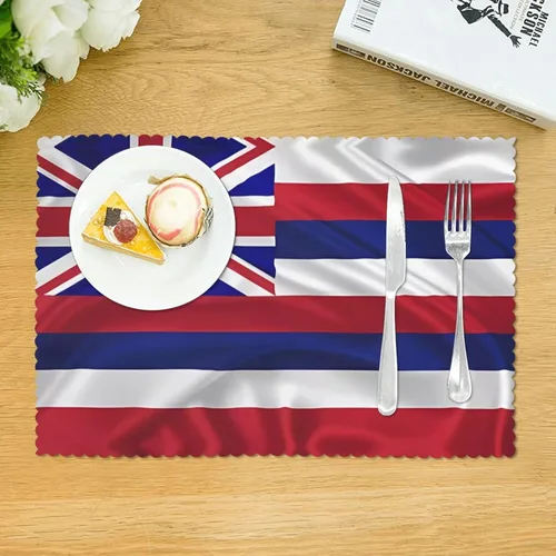 Miniatura 3 de Rectangular Placemats Set of 4, Heat Resistant Flag of Hawaii American Printed Kitchen Dining Table Mats