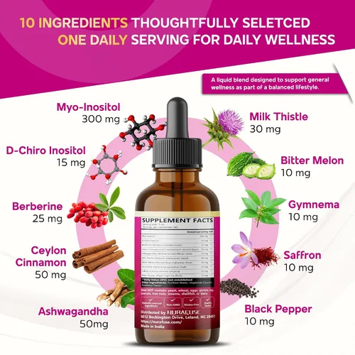 Miniatura 4 de Liposomal Myo & D-Chiro Inositol, Berberina, Gotas líquidas de canela – 1565 mg por porción, ultra potente, sabor a frambuesa – 2 onzas líquidas