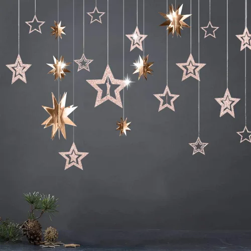 Decor365 Guirnaldas de Estrellas Centelleantes Dorado Champán Decoraciones de Fiesta Pancarta de Estrellas Decoración Colgante de Techo Serpentina