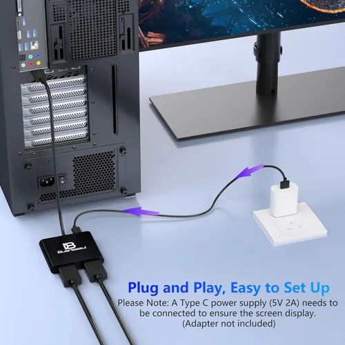 Miniatura 6 de DisplayPort to Dual HDMI Splitter 4K@60Hz, USB-C Powered, DisplayPort 1.4 MST Hub DP to HDMI 1 in 2 Out Splitter for Dual Monitors Extended/Clone
