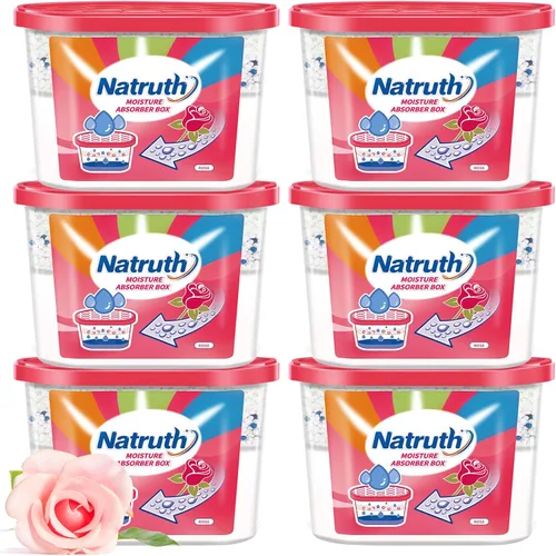 NATRUTH Cajas absorbentes de humedad (6 paquetes), 12.5 onzas con aroma a rosa, deshumidificador portátil de armario, cubo absorbente de olores,