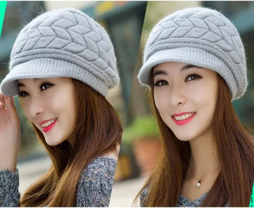 Miniatura 2 de XYX Gorro de lana para mujer, cálido, elástico, suave, con visera de punto, con visera