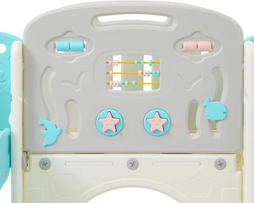 Miniatura 8 de Tobogán infantil 11 en 1, tobogán para niños pequeños de 1 a 3 años con telescopio, aro de baloncesto y telescopio, juego para interiores y Azul