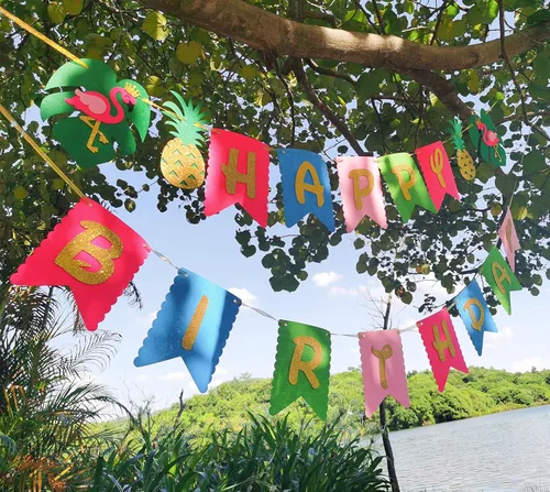 Miniatura 8 de Decoración de fiesta hawaiana Suministros de fiesta Luau Banner tropical hawaiano, guirnalda de flamencos para suministros de cumpleaños