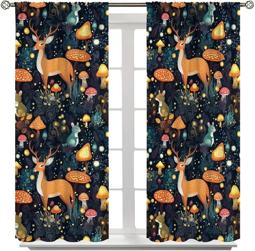 Miniatura 16 de Cortinas semitraslúcidas de hongos, estilo bohemio, plantas místicas, sol, luna, tratamiento de ventana para dormitorio, sala de estar, cocina